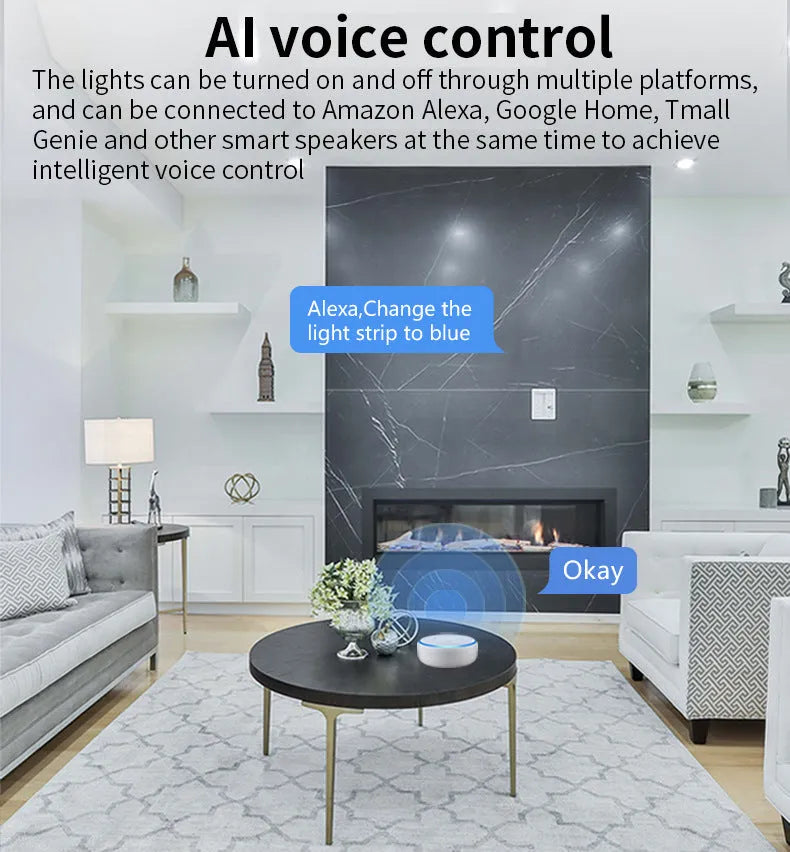 Smart GU10 LED spotlight bulb with RGBCCT lighting and Wi-Fi connectivity for voice control
