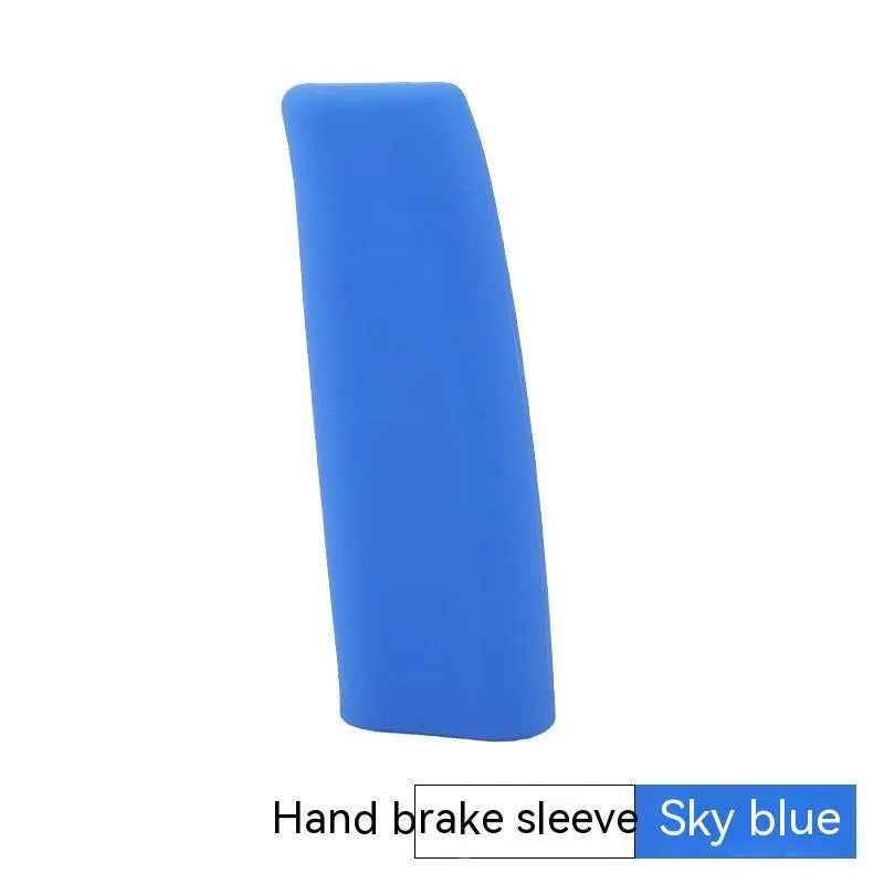 Universal silicone handbrake sleeve for cars in five colours: black, grey, beige, red, and blue.