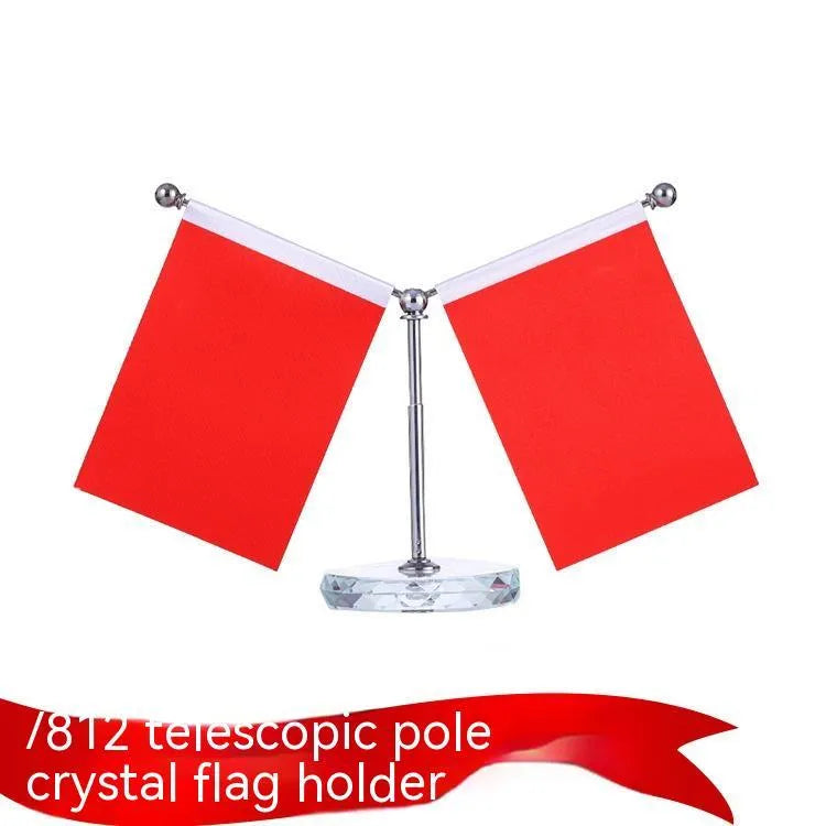 Red polyester flag on telescopic metal rod car dashboard decoration with multiple stand style options