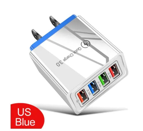 Simple Luminous 4-port USB mobile phone charger with LED light and international plug options