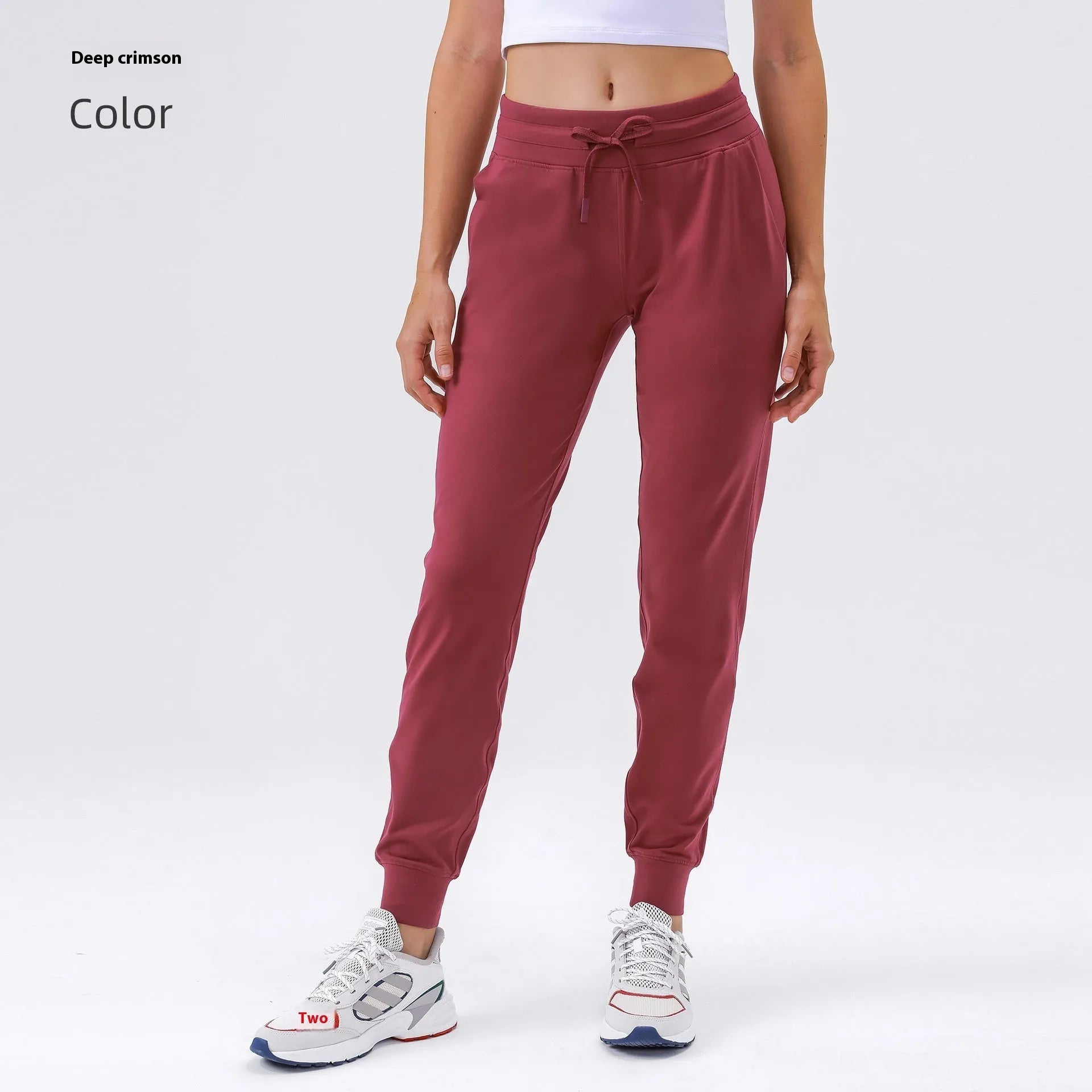 Women's high waist yoga pants with drawstring waistband in various colours