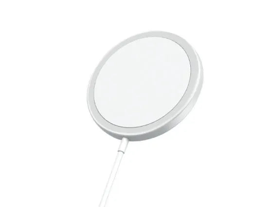 Magsafe magnetic wireless charger for Apple iPhone in silver, black, blue, or red metal finish