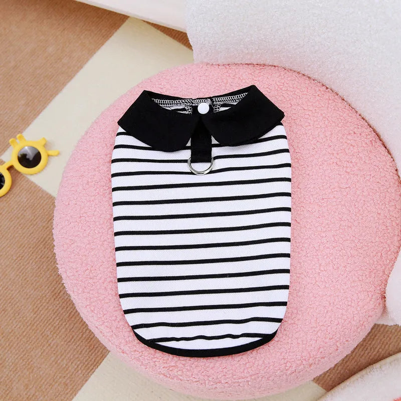 Striped cotton T-shirt and matching skirt pet clothing set for summer