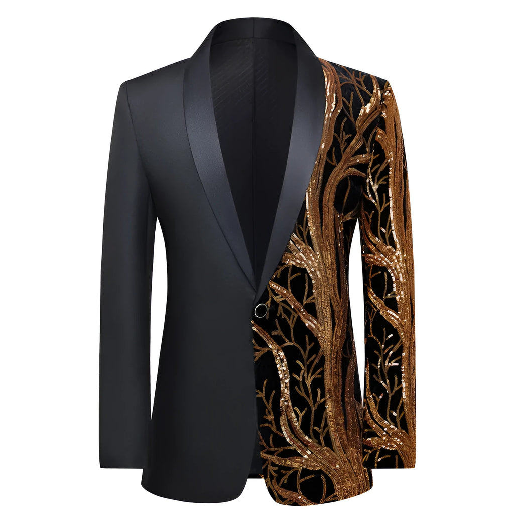 Men's slim fit black sequins performance costume jacket for banquets