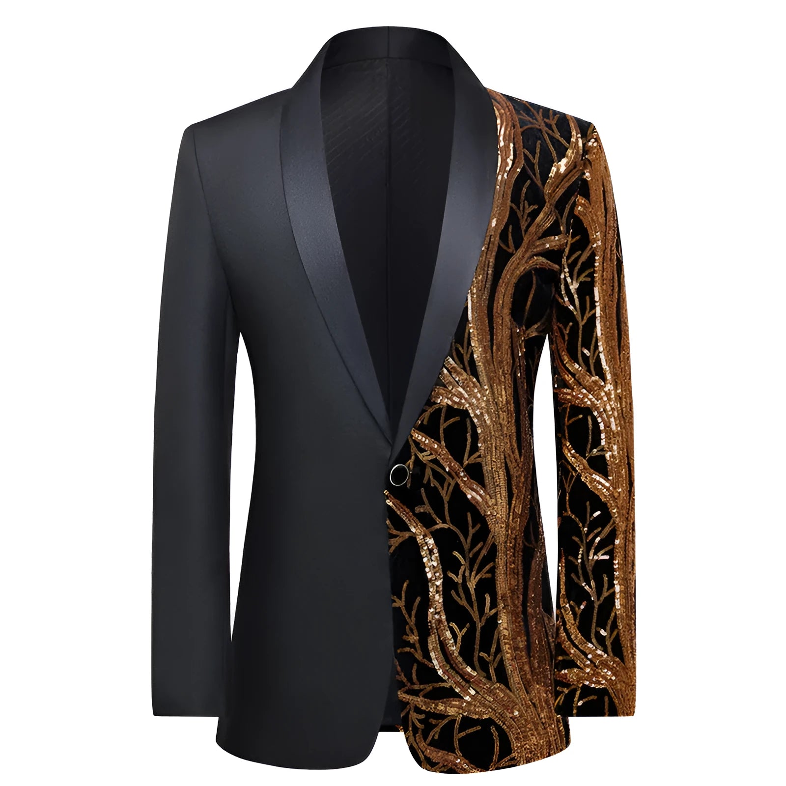Men's slim fit black sequins performance costume jacket for banquets