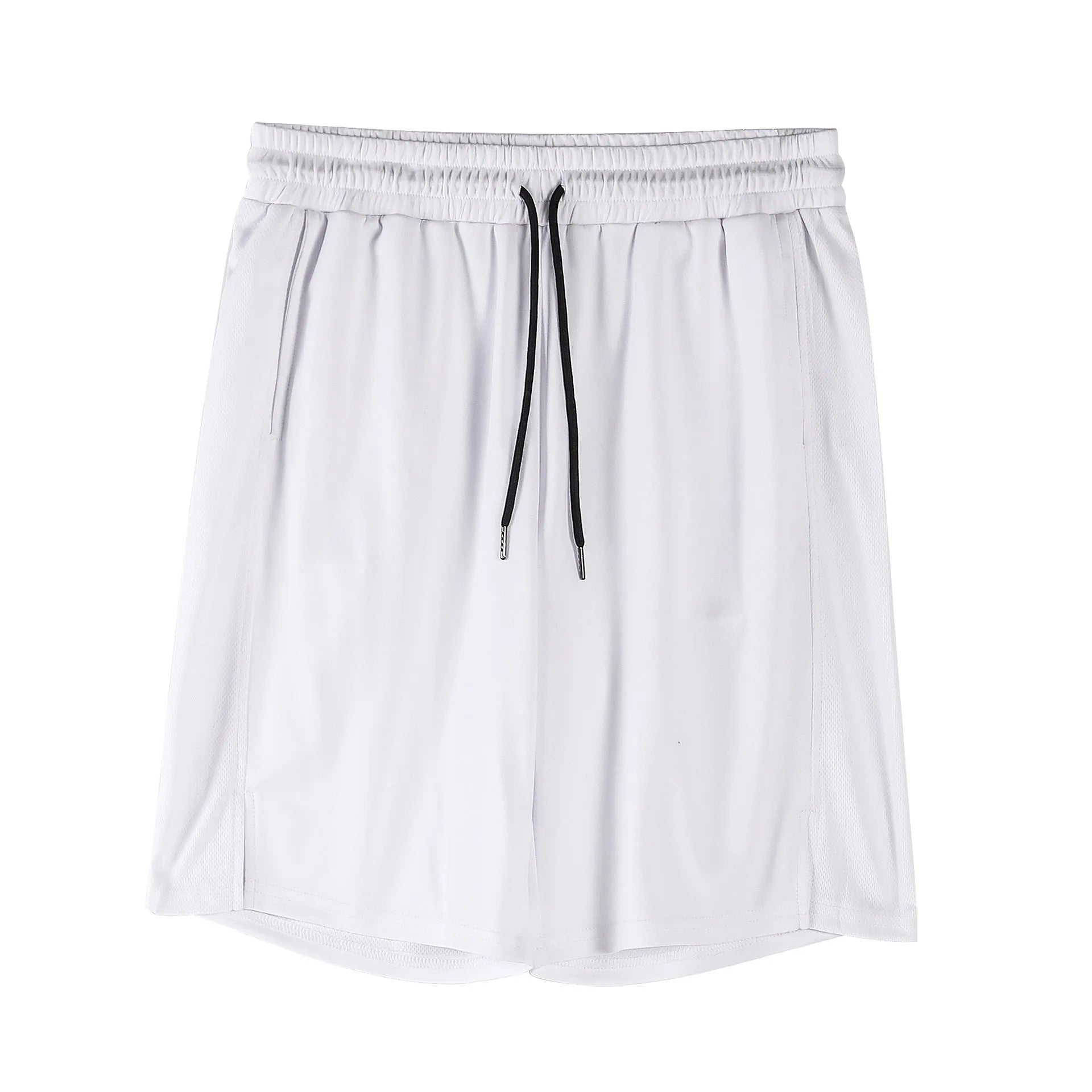 Men's quick-drying mesh shorts in black or white with elastic waist and loose casual fit for summer wear