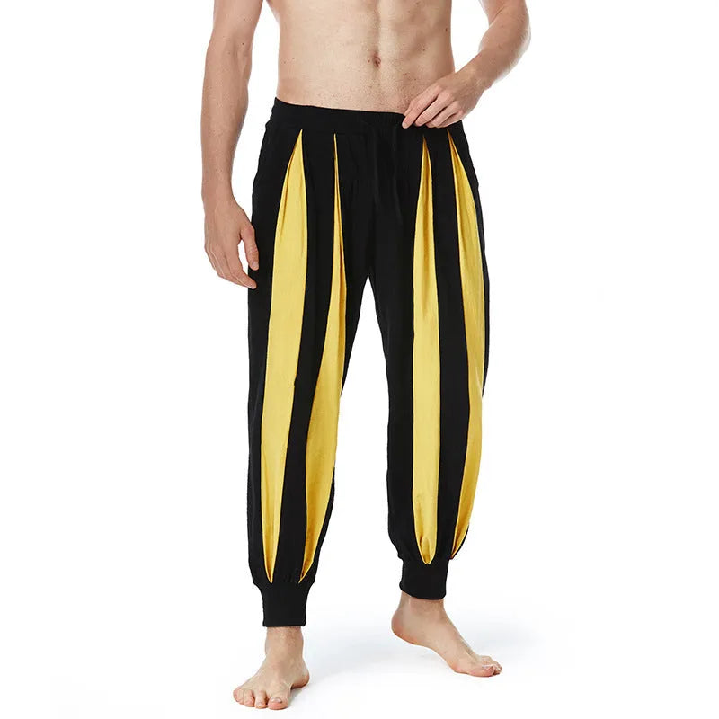 Men's straight-leg casual trousers in polyester fabric available in four colours with Asian sizing