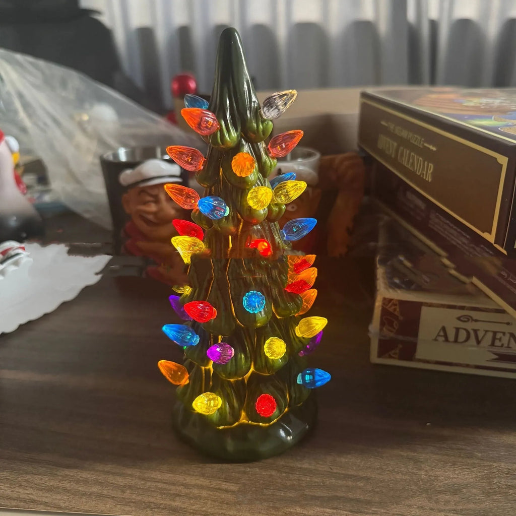 European style Christmas tree decoration lamp in resin construction showing colour light option