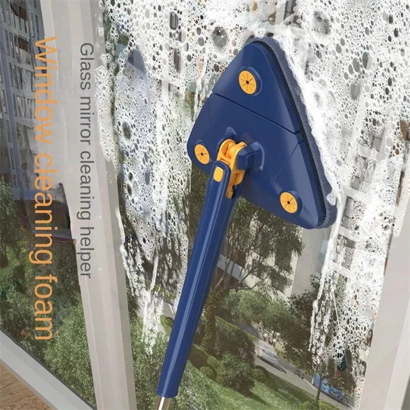 Extendable triangle mop with 360° rotating head and stainless steel pole for deep cleaning