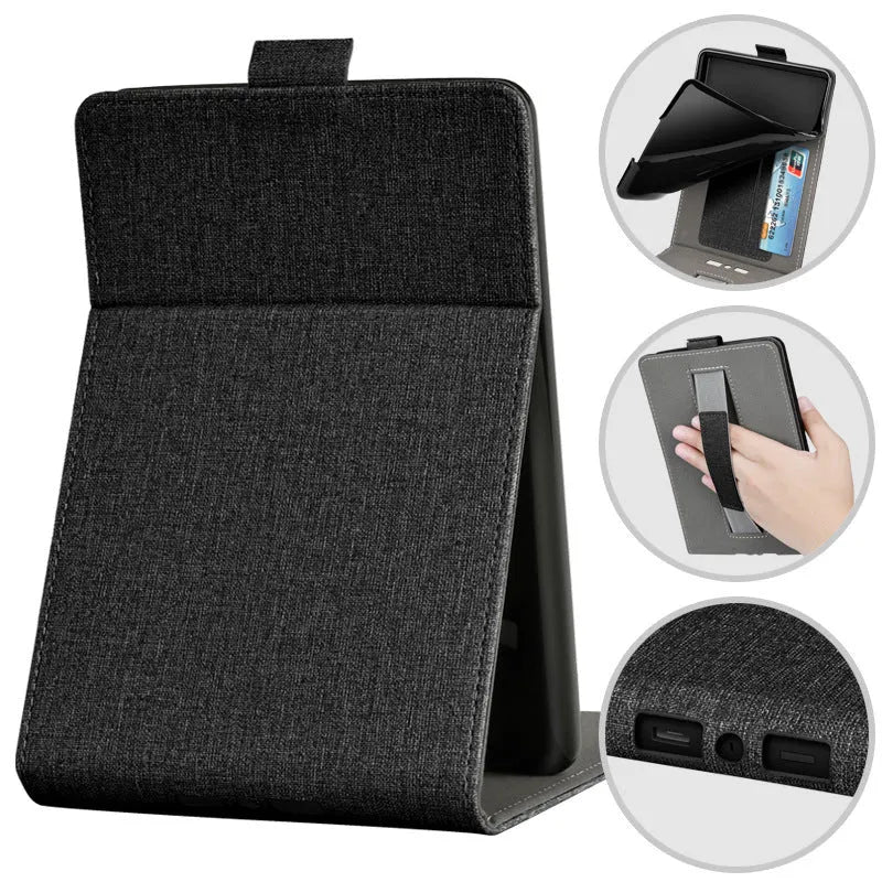 Kindle protective case with bracket handle in TPU material showing embossed design options