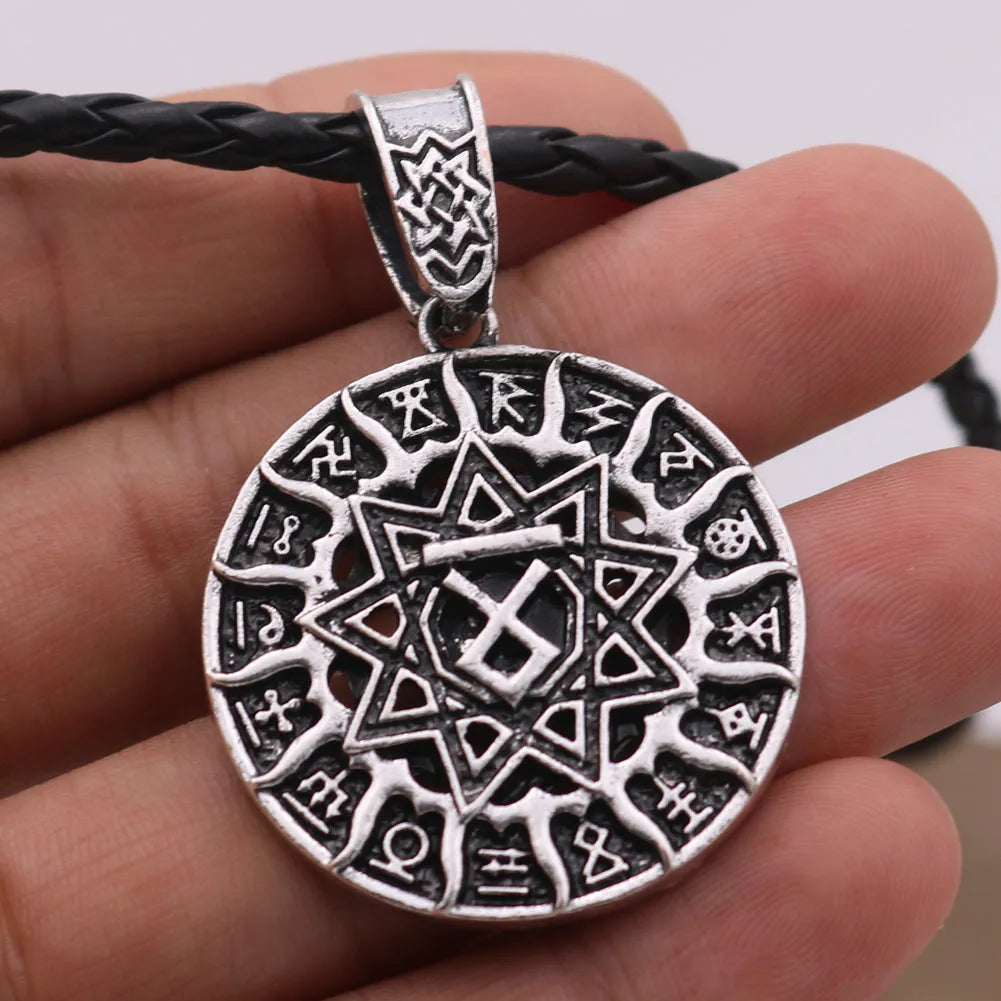 Lunavin ODing logo pendant necklace with Nordic design on an adjustable alloy snake bones chain and leather rope.