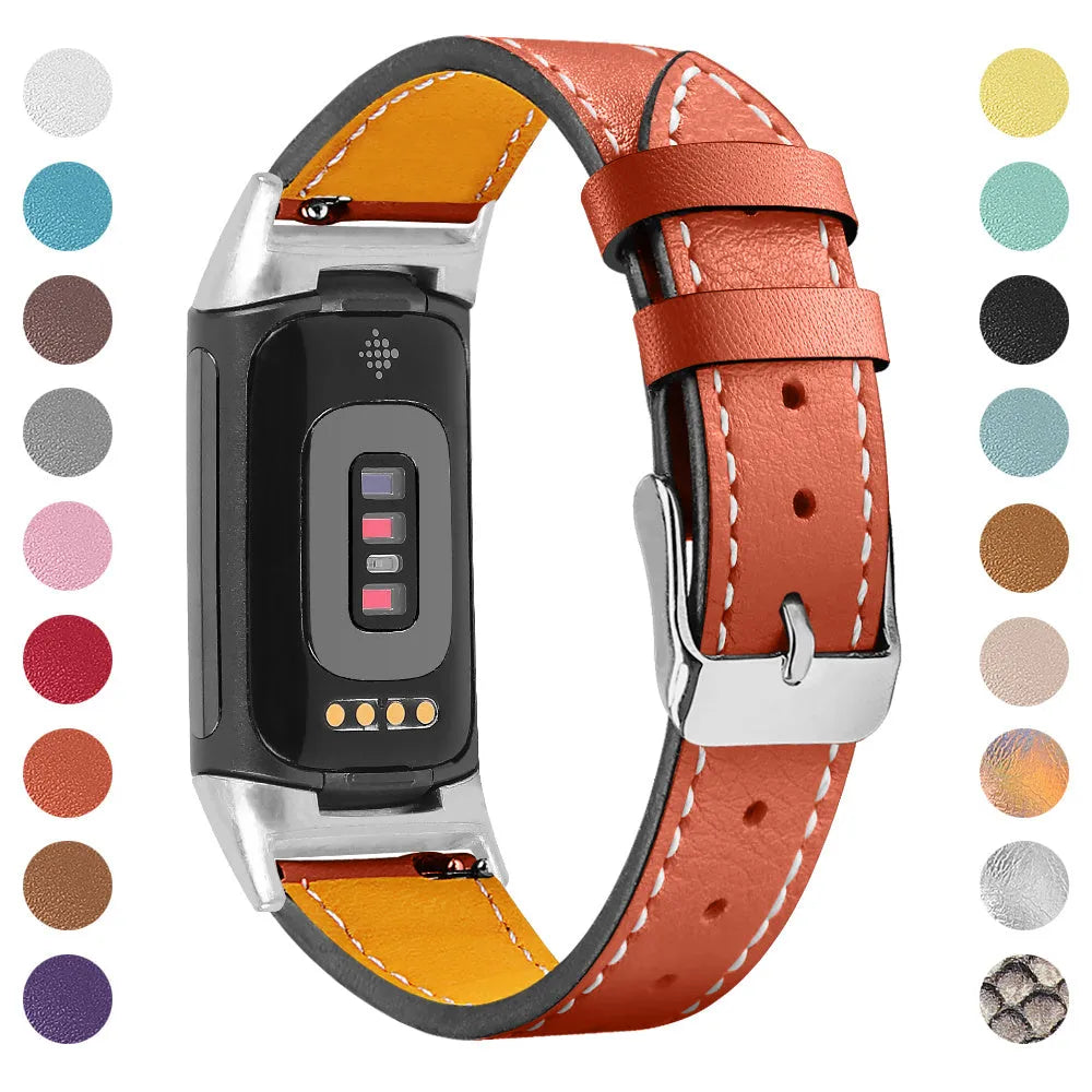 Genuine leather strap for Fitbit Charge 5 and Charge 6 smartwatch in multiple colour options