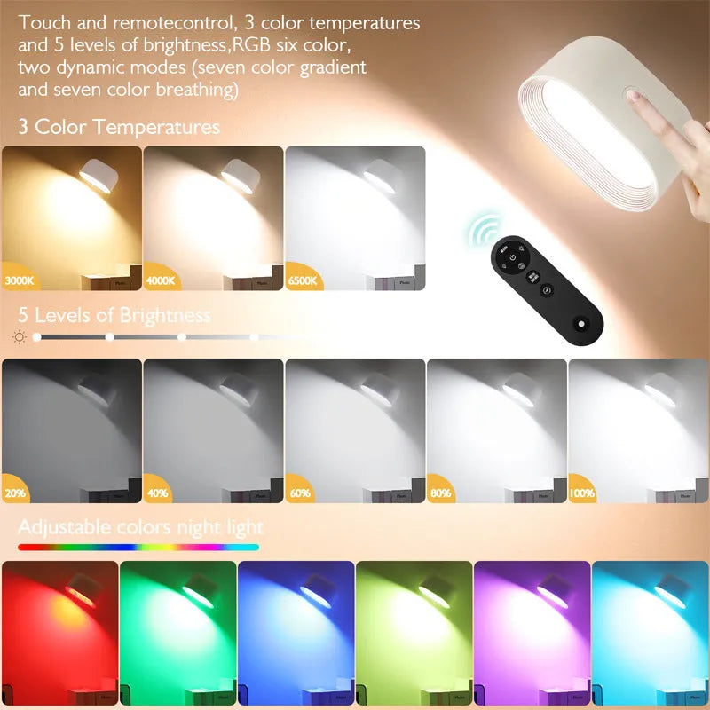 Oval-shaped remote control magnetic wall lamp in white or black with touch surface