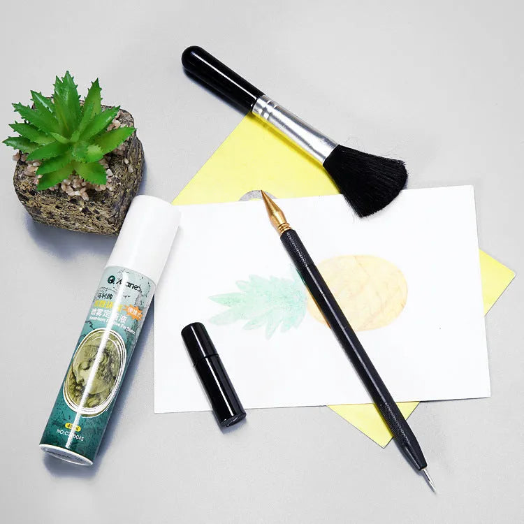 Scraping painting tool set with scratch pens, small scrapers, and white card paper for texture art