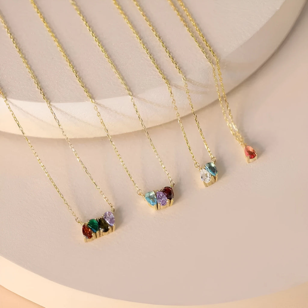 Zircon stone titanium steel clavicle chain necklace in princess style with electroplated silver, gold, or rose gold finish.