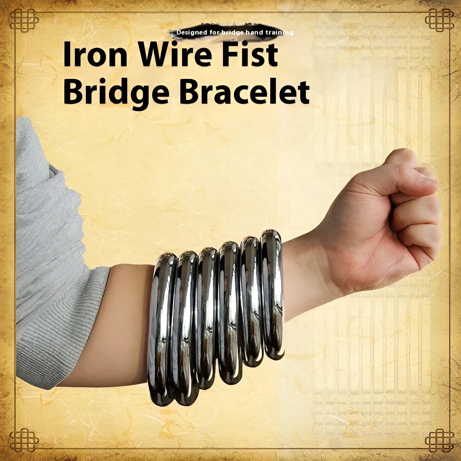 Wing Chun carbon steel power training ring shown in three different sizes for martial arts conditioning.