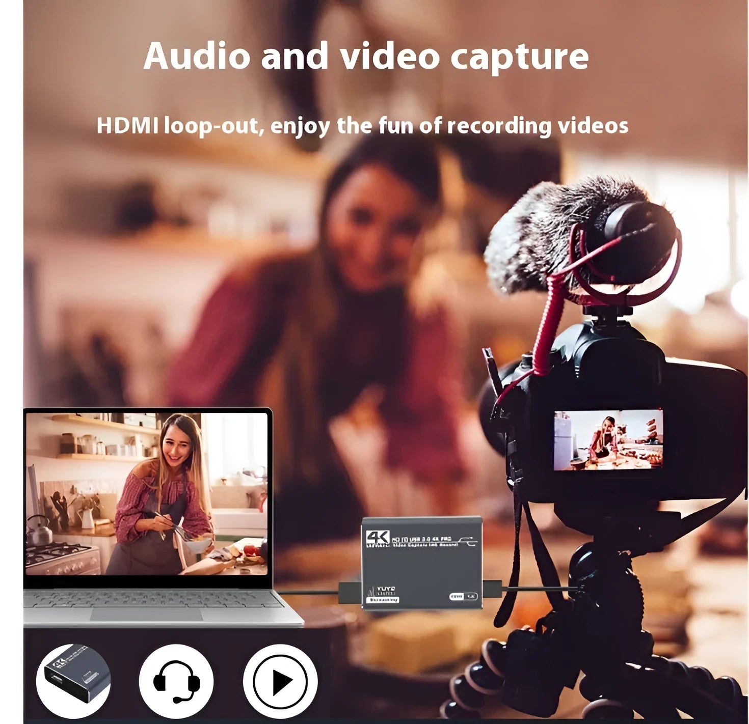 Black MS2131 4K gaming set-top box for capturing 1080p gameplay footage with audio recording