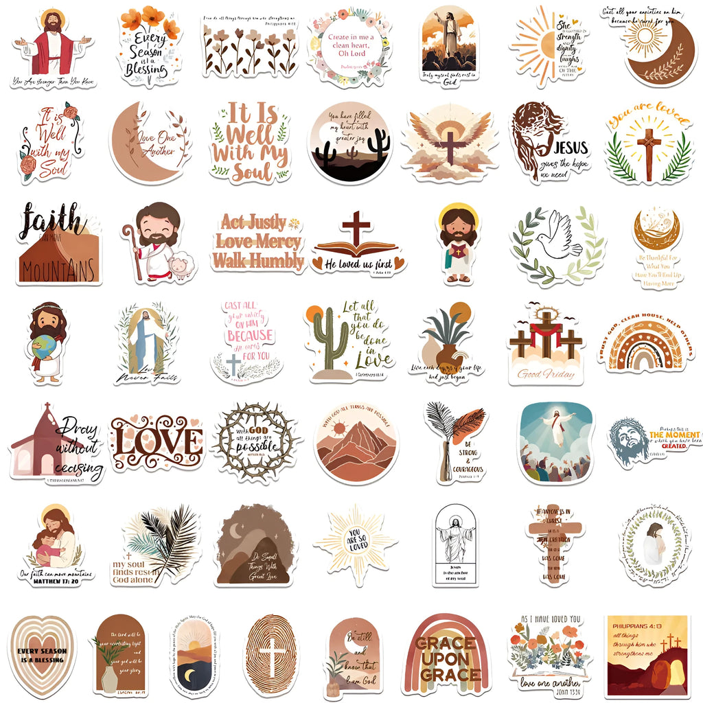 Assortment of 50 printed graffiti design vinyl stickers for personalising laptops and water bottles.
