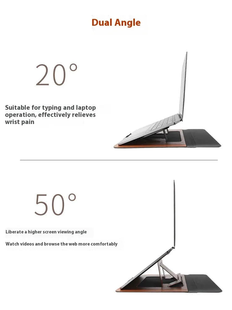 Integrated dual-angle laptop bracket holder for 13.3 inch laptops in black and brown