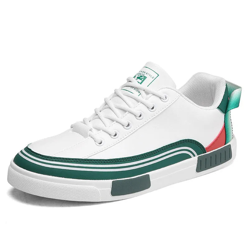 Men's beige and white green canvas casual shoes with breathable mesh panels and round toe flat heel design