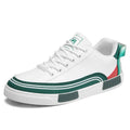 Men's beige and white green canvas casual shoes with breathable mesh panels and round toe flat heel design