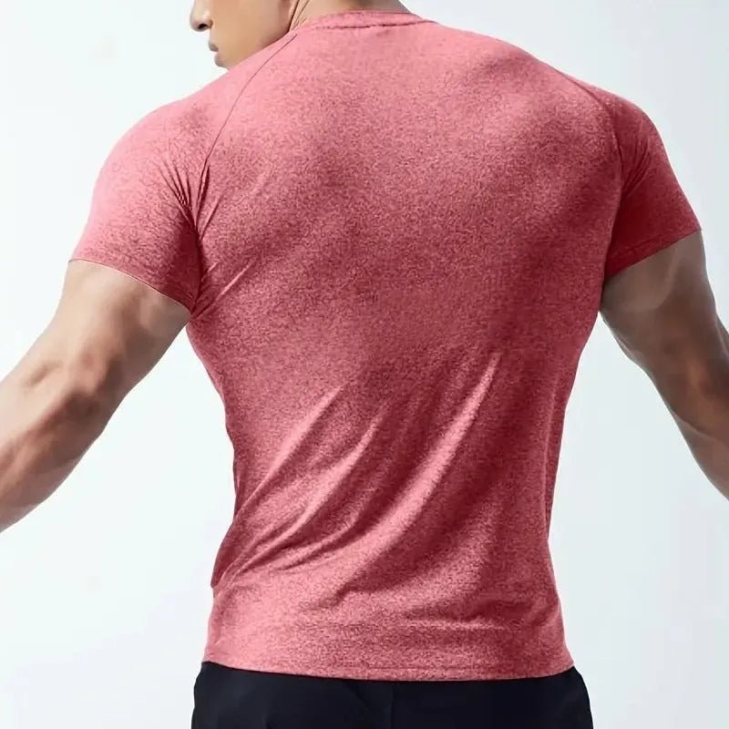 Men's stretch quick-dry short sleeve t-shirt in black, grey, green, or pink colours
