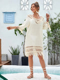 Women's hand crocheted acrylic beach dress with apricot colour and polyester lining
