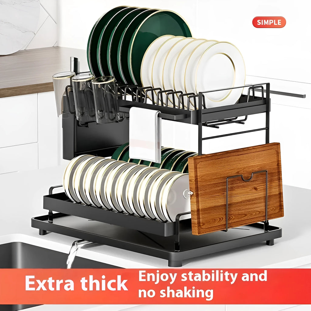 Double layer kitchen storage rack with removable draining in black colour