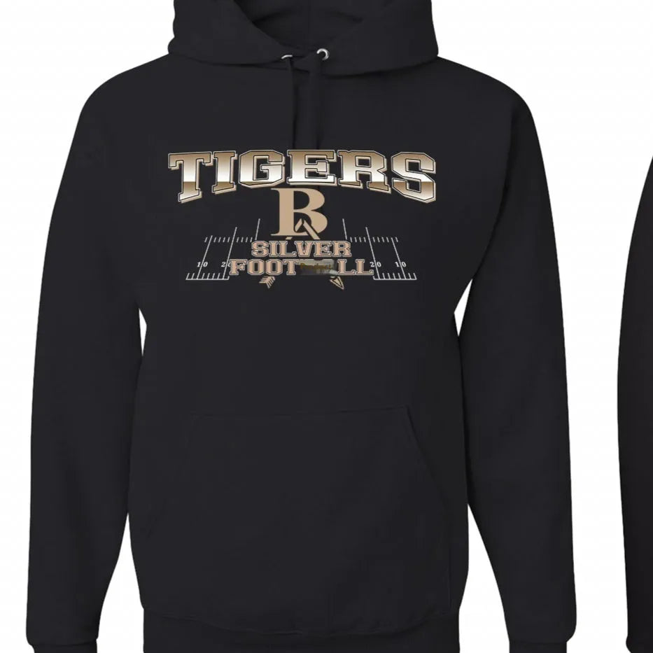 Black European-size drop-shoulder sleeve polyester pullover hoodie on a hanger.
