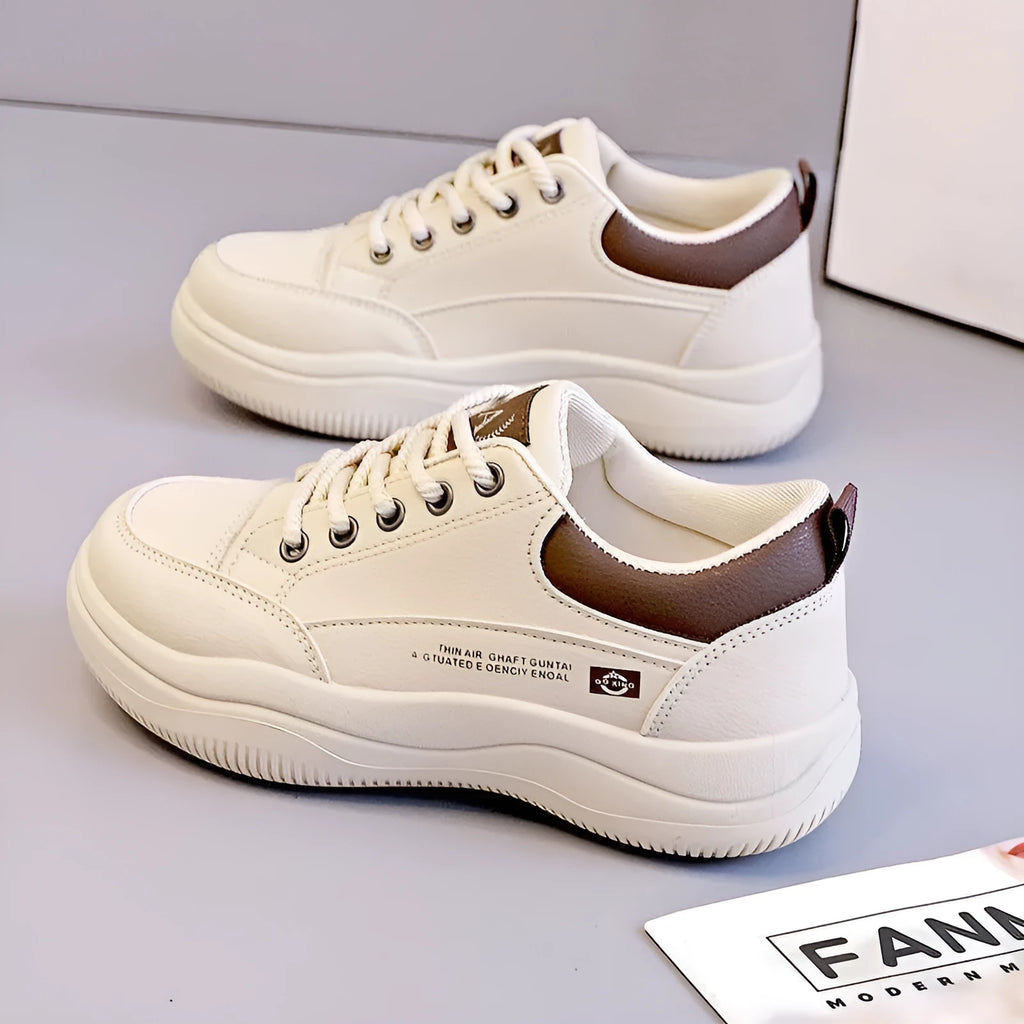 Women's white Korean-style lace-up pumps with cross straps and mid-heel design