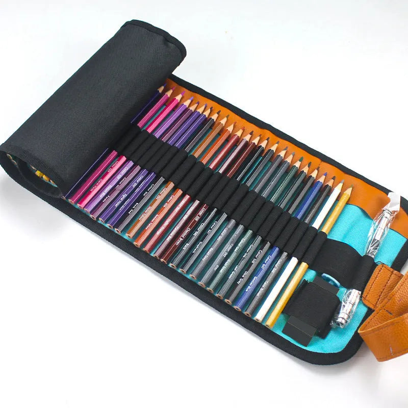 Set of 50 wooden coloured pencils in a wooden storage case for oil painting.