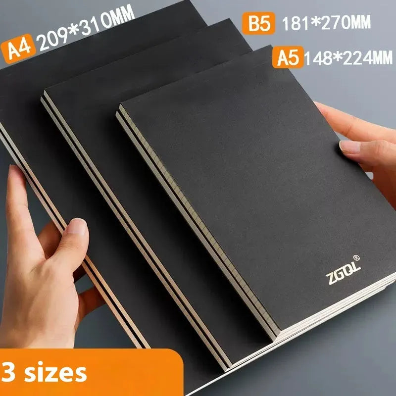 A5, B5, and A4 writing pads with 80 sheets, available in blank, grid, or horizontal line rulings.