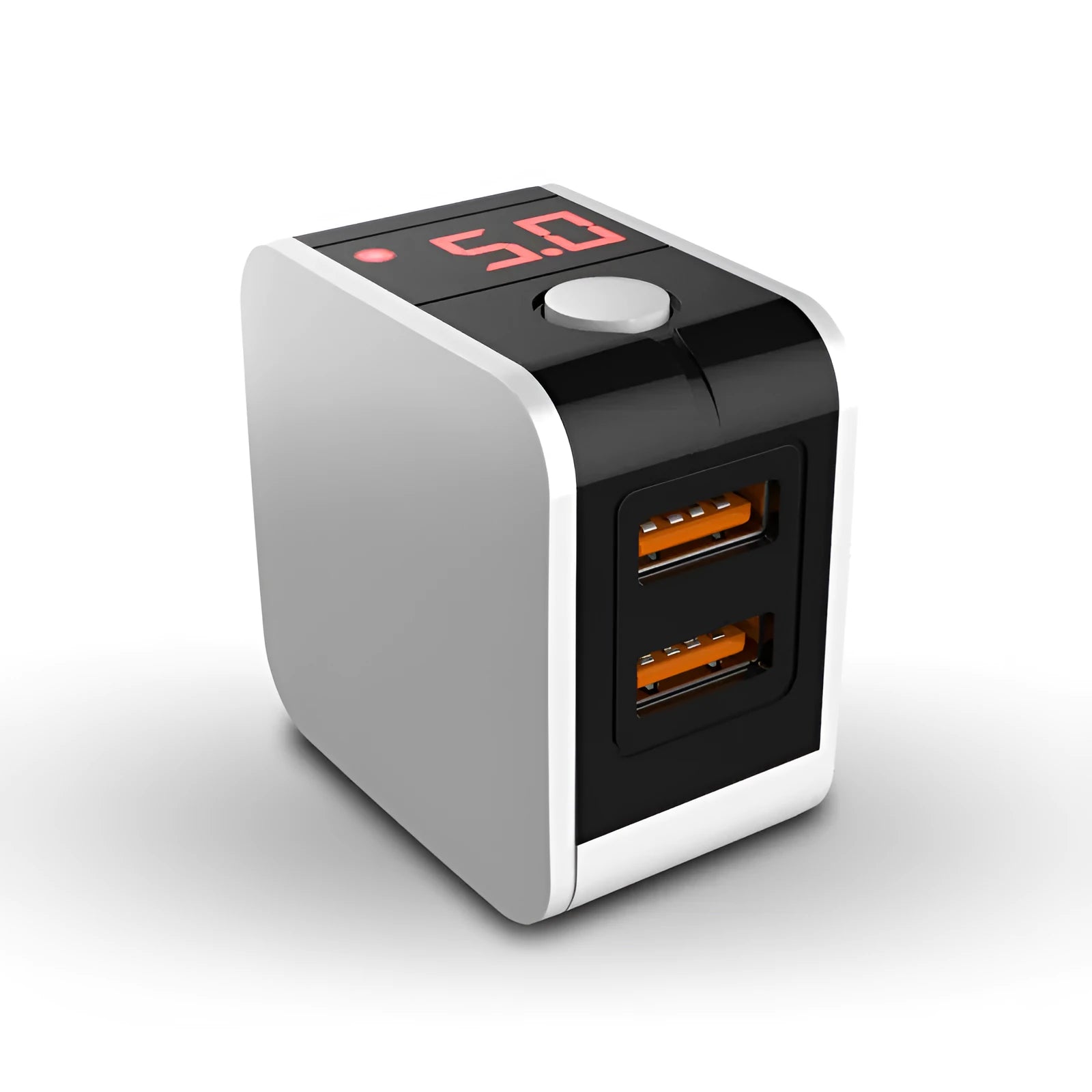5V2.4A dual USB travel charger with digital display in black, white and red colour options