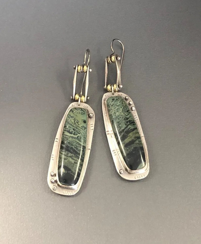 Geometric drop earrings with two-colour marble pattern design