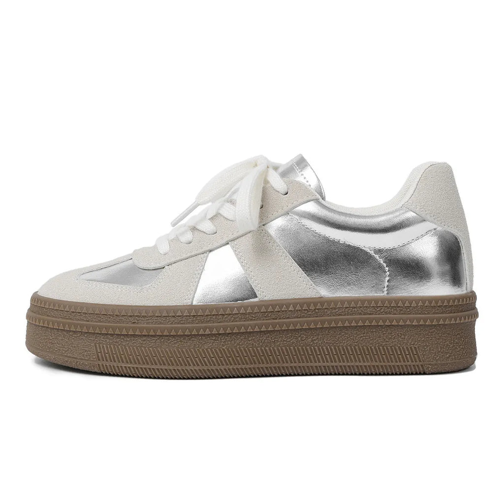 Women's retro casual board shoes with round toe, cross strap, and lace-up front in matte finish.