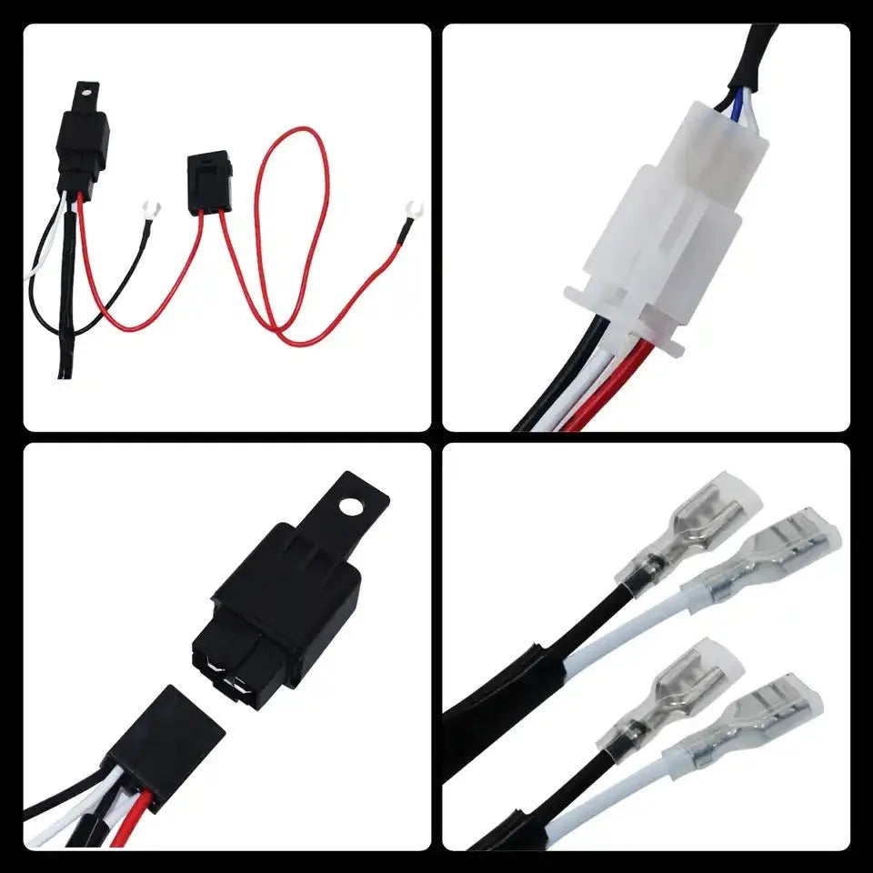 Automotive LED work light wiring harness with 2 metre silicone cable and contact parts