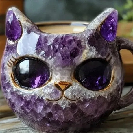 Geode crystal cat cup resin craft mug in four colour options