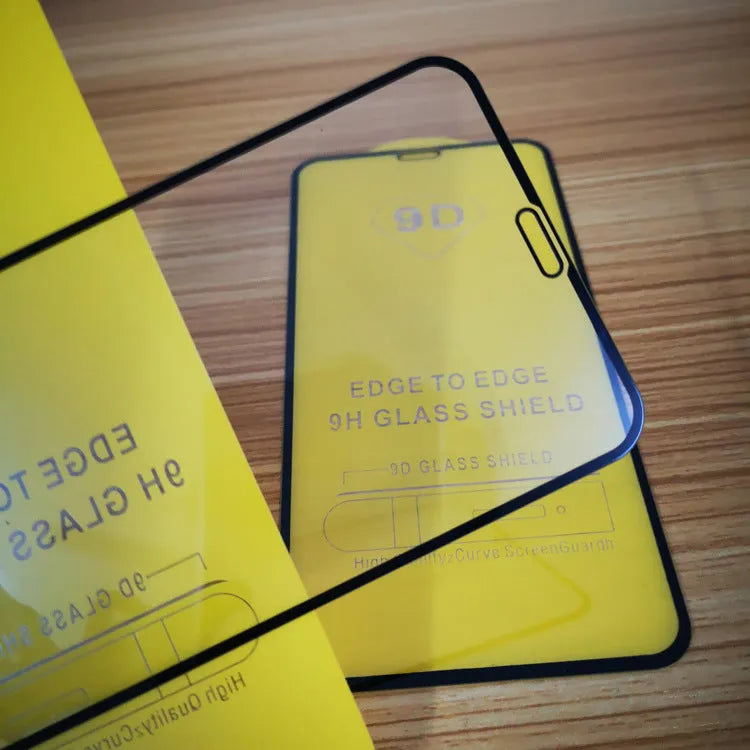 Black tempered glass screen protector for Xiaomi smartphones showing full coverage design