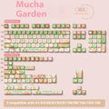 Custom sublimation printed mechanical keyboard keycap set showing graphic design, available in 138-key or 158-key configurations.