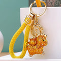 Chinese style alloy diamond-embedded fortune car key ring in red with lucky rope design