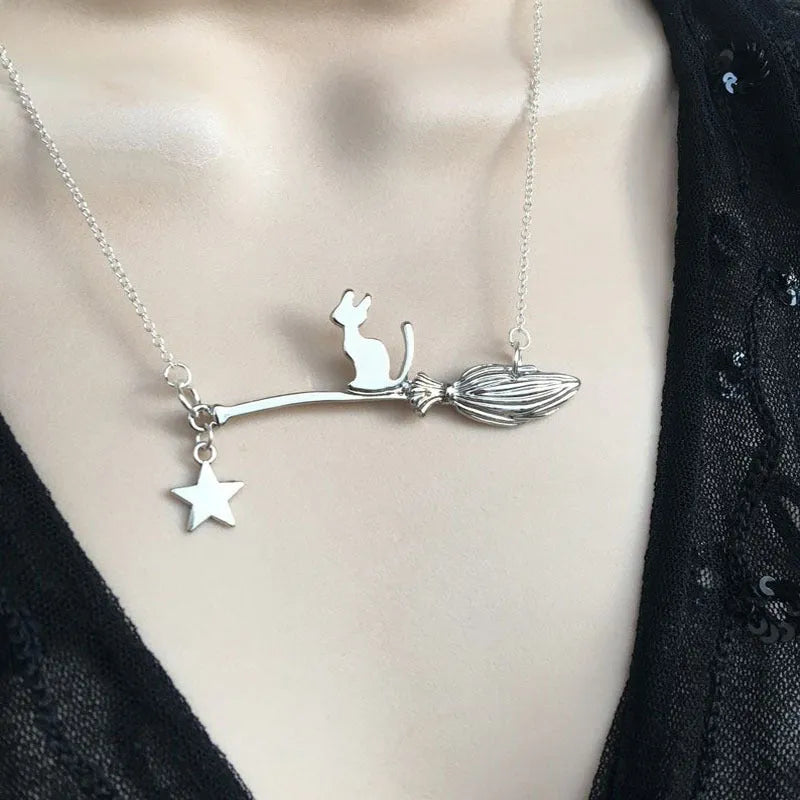 Black cat zodiac alloy necklace pendant in gold or silver Halloween jewellery