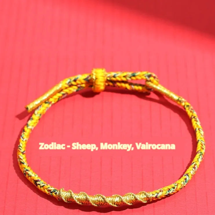 Adjustable eight-strand woven hand strap in zodiac colour theme with traditional pattern