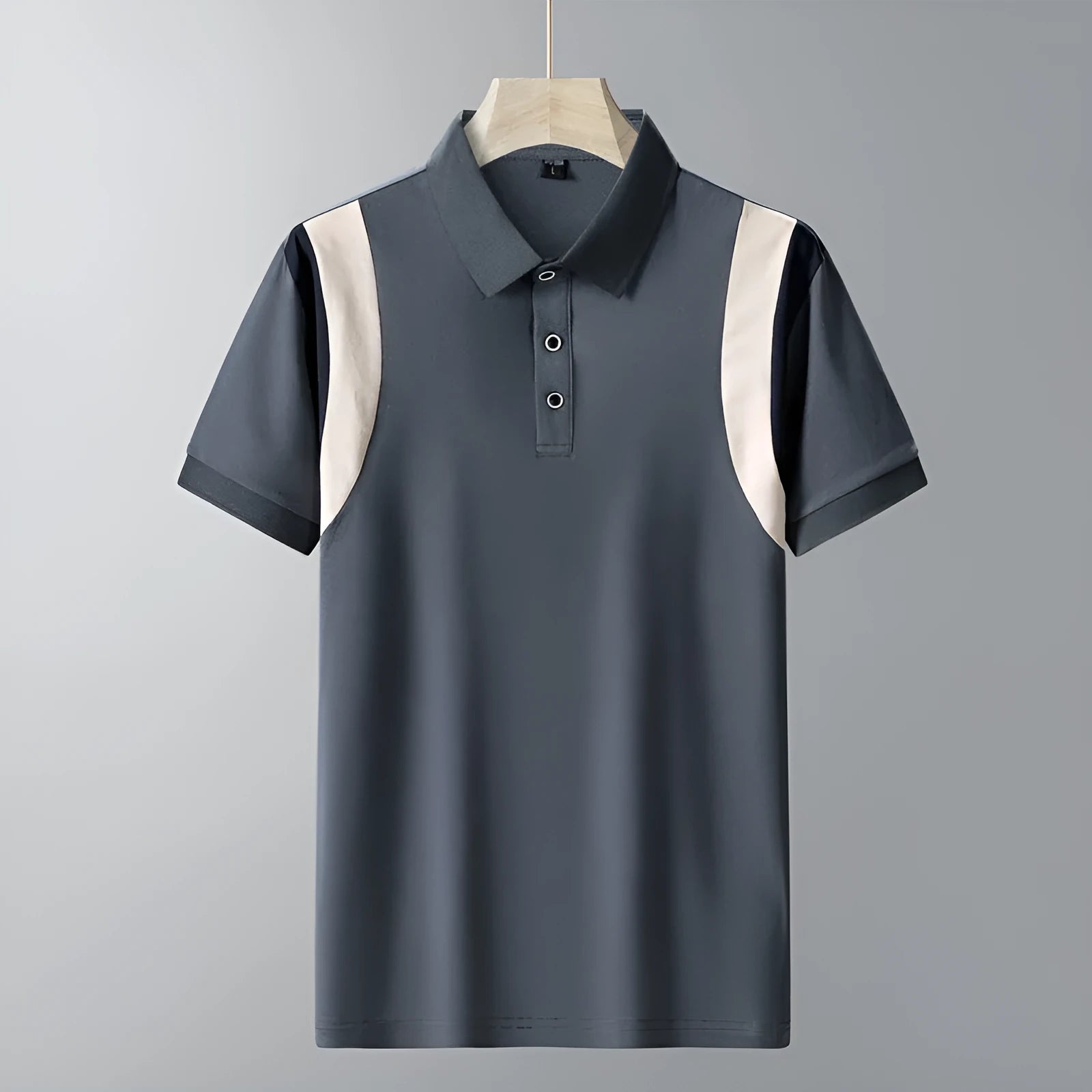 Men's striped cotton T-shirt with a lapel collar and short sleeves in a loose fit.