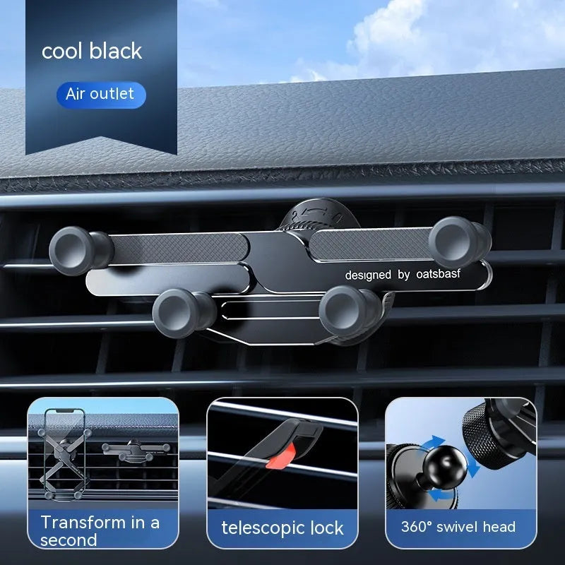 Invisible alloy car phone holder bracket in black mounted on vehicle air vent