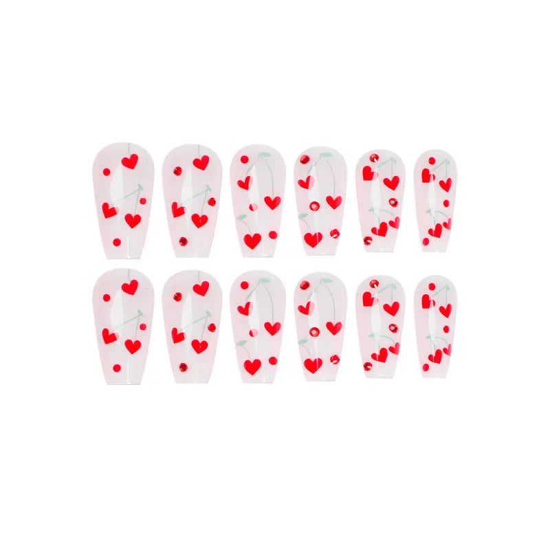 French Love red diamond and cherry design nail art stickers pack with 24 pieces and adhesive glue