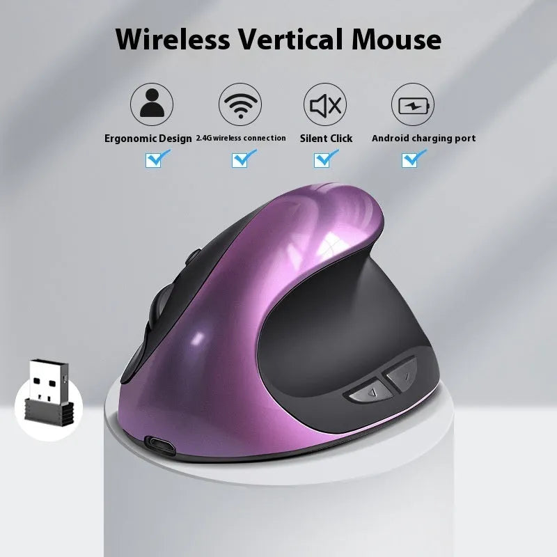 Vertical ergonomic wireless mouse in multiple colour options showing compact 103x60x73mm dimensions