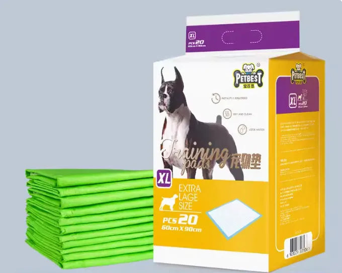 Thickened dog urine training pads showing adhesive backing and bamboo charcoal variety in multiple sizes