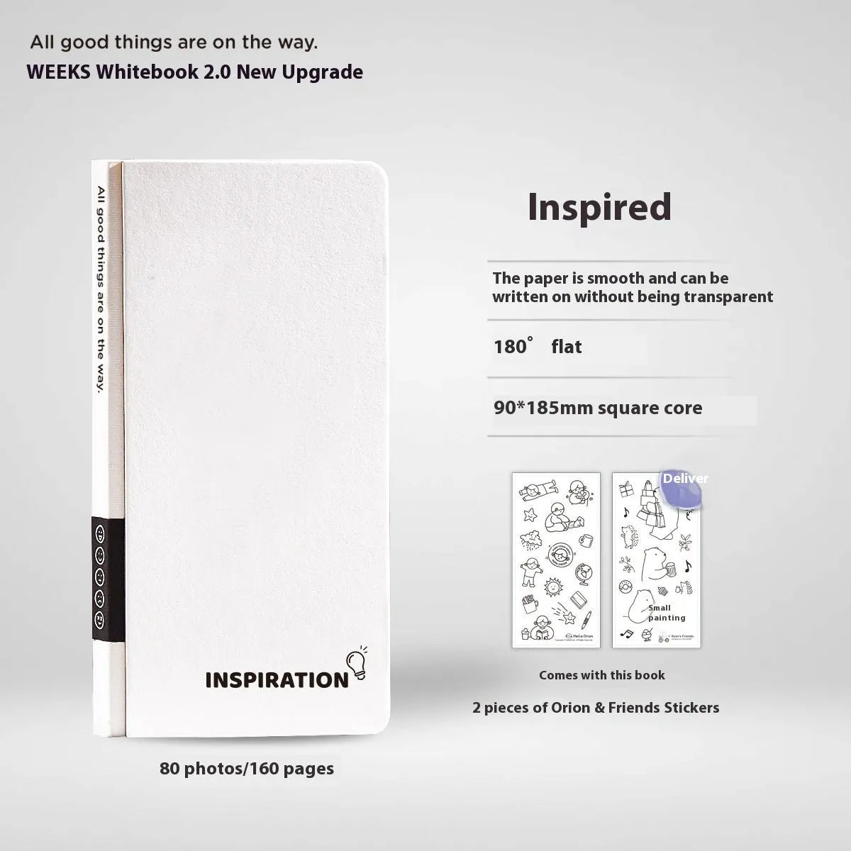 Small white paper notebook with plaid interior and simple cute style, includes stickers.