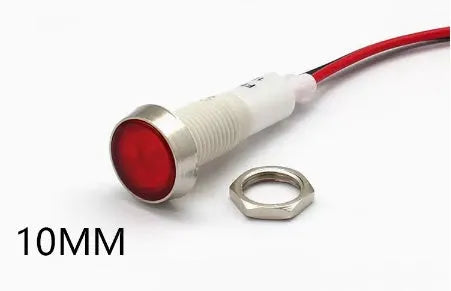 10mm stainless steel indicator light with flat end metal body and wire in various colours