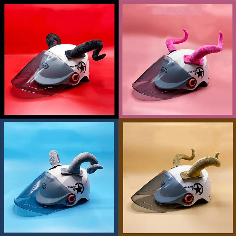 A pair of composite fibre demon horn decorations for a motorcycle helmet in black, pink, brown, or grey.